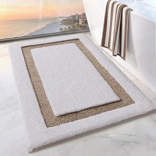 LUMI Bathroom Rug, Non Slip Absorbent Bath Mat, White Beige, 24"x36" - color: White+beige, size: 24"x36"