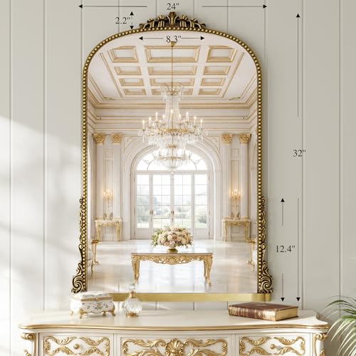 Vintage Gold Ornate Baroque Mirror - 40"X29" Arched Antique Brass Mirror with Full Frame - Traditional Decorative Wall Mounted Mirrors for Wall/Mantel/Entryway/Hallway - Home Decor for Living Room - color: Elegant Gold, size: 28"L x 40"W