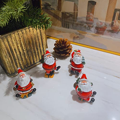 Crafjie Christmas Miniature Figurines, 4PCS Mini Christmas Santa Claus Ornaments Christmas Miniature Ornament Resin Santa Figurines for Xmas Santa Claus Decoration Christmas Party Supplies