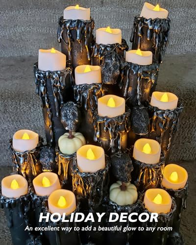 Homemory 24-Pack Flameless Tea Lights Candles Battery Operated, 200+ Hours - color: Bright Amber Glow – White Body, size: Pack of 24