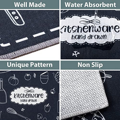Carvapet 2 piece Washable Low Profile Runner Rug Set Kitchen Mats - color: Black Kitchenware
