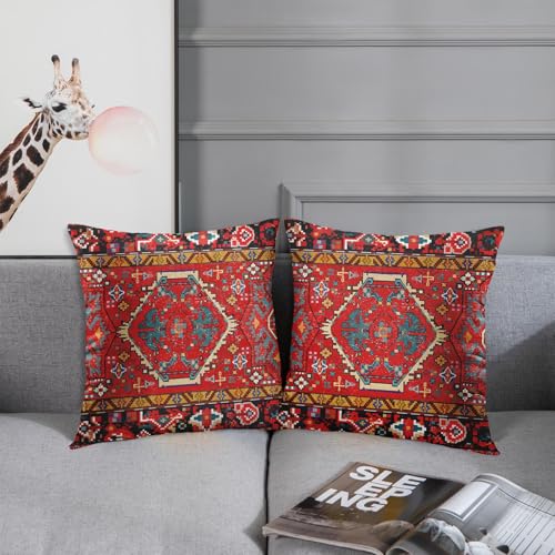 Britimes Throw Pillow Covers Set of 2, 18 x 18 Inch, Aztec Tribal Red - color: Ethnic Tribal 7, size: 18" x 18" (Pack of 2)