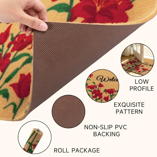 Vaukki Outside Welcome Doormat 17''x30'', Non Slip Coco Coir Door Mat - color: Welcome, size: 1'5" x 2'6" (Rectangular)