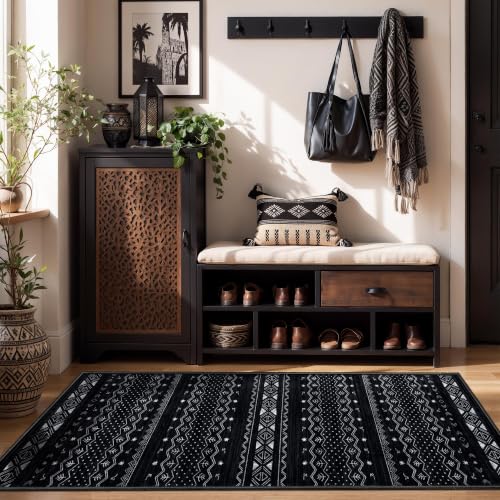 SERISSA 2x5 Washable Non-Slip Boho Runner Rug for Kitchen - color: Black, size: 2' x 5' (Runner)