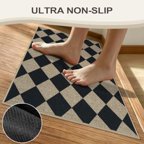 Kitchen Runner Rug Non Slip, 17.3''x47'' Washable Runner Rug - color: Checkered, size: 17.3"x47"