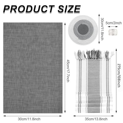 SK Studio 19Pcs Boho Table Runner Placemat and Napkin Ring Set Rectangle and Round Meal Mats Macrame Table Runner with Tassels for Wedding Kitchen Dining, Grey - size: 13.8x108 inch