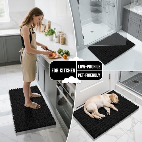 Yimobra Bathroom Rugs Sets 2 Piece, Super Absorbent Bath Mat Set, Black - color: Black, size: 32''x20''+24''x17''