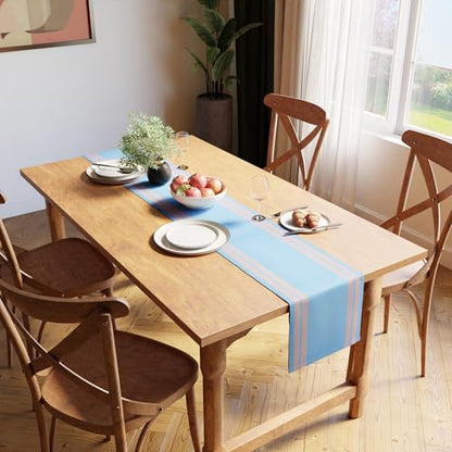 Encasa XO Table Runner, Yarn Dyed Ribbed Cotton 13"x72" - color: Ladder Blue, size: 13x72 in