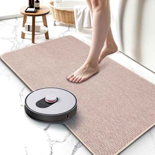 Upgraded Bath Mat 17x27Inch, Thin Bath Mats Rugs with Rubber Backing Non-Slip, Absorbent,Quick Dry Machine Washable, Home Decor Accessories Cozy Cloth Bathroom Rugs fit Under Door/Sink/Tub-Biege - color: Biege, size: 17"x27"