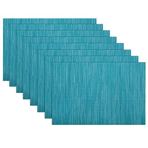 SHACOS Teal Blue Placemats Set of 8 Woven Vinyl Place Mats Easy Clean Dry - color: Teal Blue, size: Set of 8