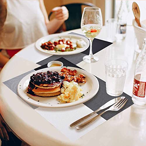 GIVERARE Placemats Set of 4, Heat-Resistant Woven Vinyl Placemat, Non-Slip Washable PVC Table Mat, Easy to Clean Premium Plastic Mats for Dining, Kitchen Table (Black+White) - color: Black+white