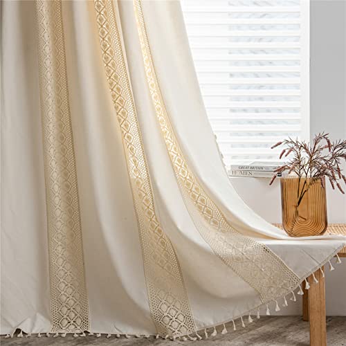 Sutuo Home Beige Boho Window Curtains for Living Room Bedroom 59" W x 84" L - color: Beige Dots Patchwork, size: 59"W x 84"L (Pack of 1)