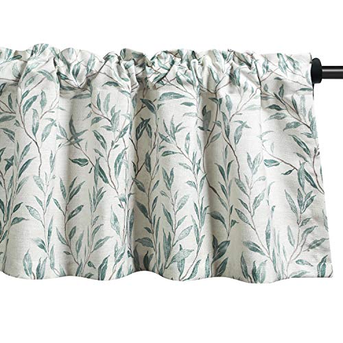 VOGOL Blue Valances for Windows, Lovely Leaf Print Window Shades Rod Pocket Kitchen Valances for Windows Farmhouse Cafe, 52x12, One Piece - color: Blue, size: 52"W x 12"L (Pack of 1)