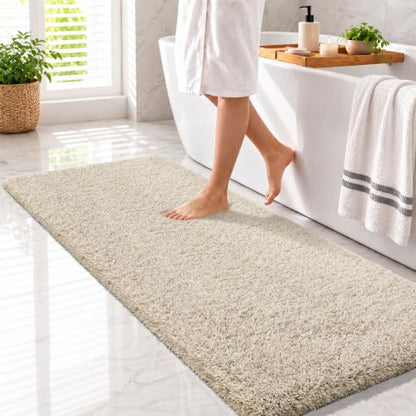 Yimobra Bathroom Runner Rug Non Slip Washable 60x24, Bath Mat, Beige&White - color: Light Beige and White, size: 60" X 24"