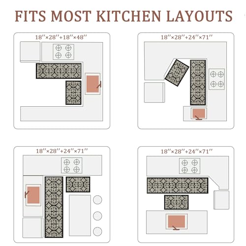 Kitchen Rug Non Slip Washable 18x48 Absorbent Black Runner - size: 18''×48''