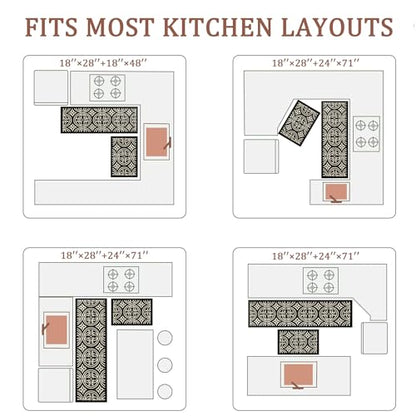 Kitchen Rug Non Slip Washable 18x48 Absorbent Black Runner - size: 18''×48''