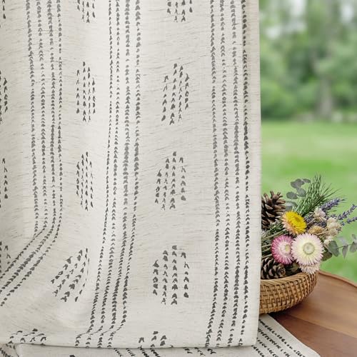 Black Linen Boho Curtains 96 Inch Farmhouse Grommet Top 2 Panels - color: Boho | Black, size: 52"W x 96"L (Pack of 2)