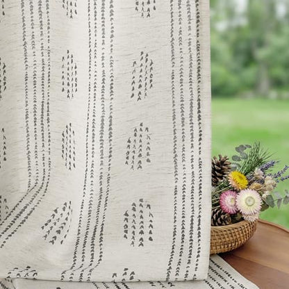 Black Linen Boho Curtains 96 Inch Farmhouse Grommet Top 2 Panels - color: Boho | Black, size: 52"W x 96"L (Pack of 2)