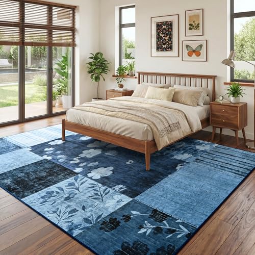6'x9' Blue Patchwork Geometric Area Rug - color: Blue, size: 6' x 9' (Rectangular)