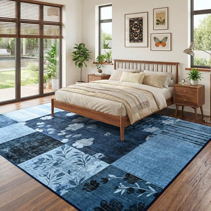 6'x9' Blue Patchwork Geometric Area Rug - color: Blue, size: 6' x 9' (Rectangular)