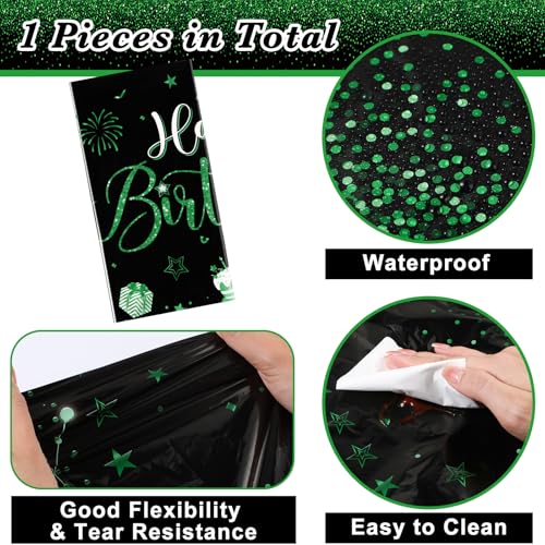 Tudomro 3 Pcs Plastic Happy Birthday Party Tablecloths,Black Green - color: Black Green