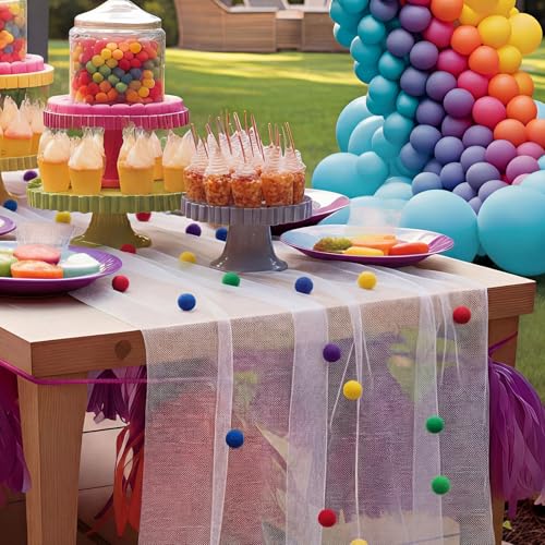 Moukeren 1 Pc 27.5 x 120 Inch Birthday Tulle Table Runner, Rainbow Colors - color: Rainbow Colors
