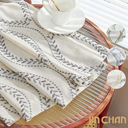 jinchan Boho Linen Curtains 63 Inch Grey on Beige Grommet 2 Panels - color: Vine Grey, size: 50"W x 84"L (Pack of 2)