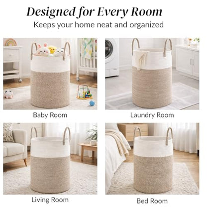 Large 58L Laundry Basket, Woven Rope Laundry Hamper with Reinforced Structure, Collapsible Clothes Storage Bin for Bedroom, Bathroom & Nursery, Durable Blanket & Toy Organizer