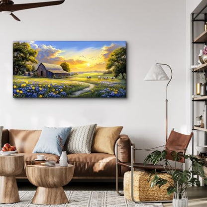 crmotu Rustic Farmhouse Wall Art, Farm Cow Sunset Paintings 20X40 In - color: Cows Farm, size: 40"L x 20"W