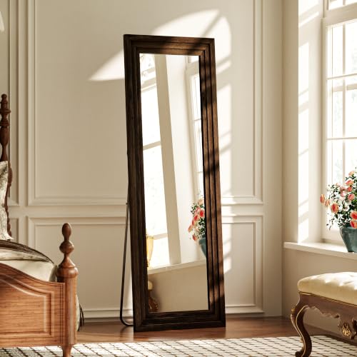 Full Length Mirror with Solid Wood Frame, 65"x22" Floor Mirror, Brown - color: Dark Brown, size: 65"L x 22"W
