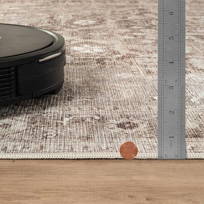 Bloom Rugs Washable Non-Slip 7 ft Runner - Beige/Gray Traditional Runner for Entryway, Hallway, Bathroom, and Kitchen - Exact Size: 2.5' x 7' - color: Beige / Gray, size: 2'6" x 7' (Runner)