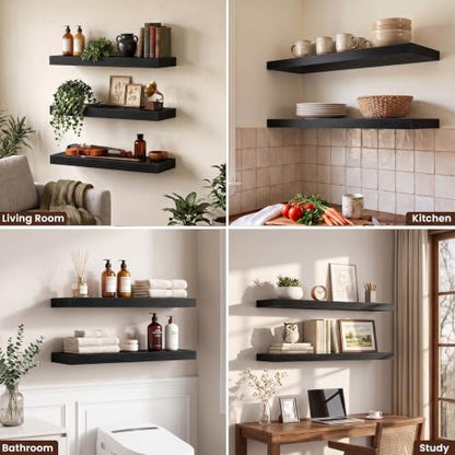 Dreamland 30Inch Black Floating Shelves 8" Deep Wall Mounted Set of 2 - color: Black, size: 8"D x 30"L