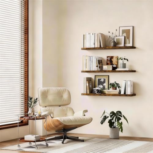 BAYKA Rustic Brown Floating Shelves 22.5in, 3 Pack, Wall Mount Wood Shelf - color: B. Rustic Brown - Americana Farmhouse Style, size: 22.5inches