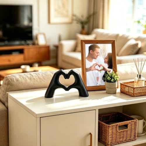 Black Heart Hands Sculpture Room Decor, Resin Love Statue for Gift - color: Black, size: Medium
