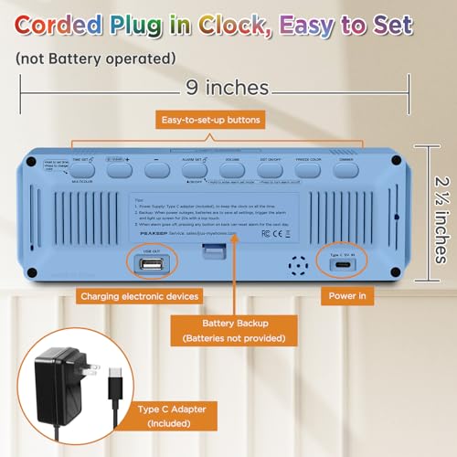 Peakeep Large Display Digital Alarm Clock for Bedroom with Date Day of Week - color: Blue Rgb