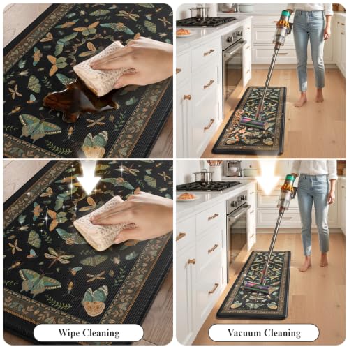 KIMODE Kitchen Mats for Floor 2 Piece Cushioned Anti Fatigue Kitchen Rugs - color: Midnight Black Botanical