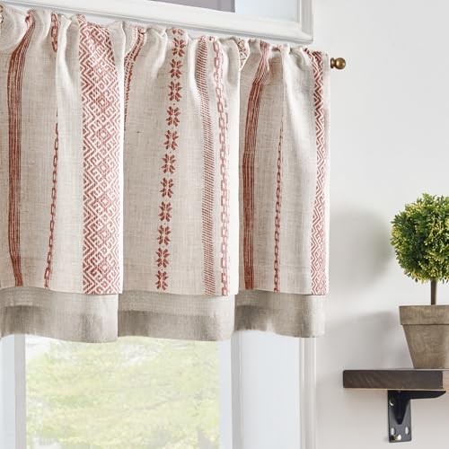 jinchan Liora Linen Valance 18 Inch Modern Boho 1 Panel Terracotta on Linen - color: Liora | Terracotta on Linen, size: 50"W x 18"L (Pack of 1)