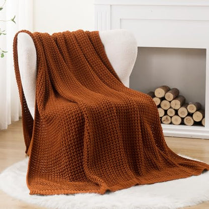 Waffle Knit Blanket Throw, Fall Caramel Throw Blanket for Couch, 50"x60" - color: Caramel, size: 50"x60"