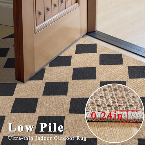 Zeeinx 2x6 Checkered Easy Jute Runner Rug Kitchen Runner Rugs for Hallway - color: Black/Checkered, size: 2'*6'(Runner)