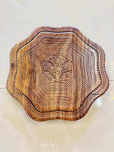 Handmade 14″ Collapsible Wooden Basket, Single Bowl Flower Design in Himalayan Rosewood, Fruit Basket, Bread Bowl & Trivet, Folds Flat for Easy Storage – Unique Centerpiece & Gift