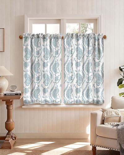 Miss Adola 36 Inch Length Kitchen Tier Curtains, Blue Farmhouse - color: Blue Farmhouse, size: 28"W x 36"L (Pack of 2)