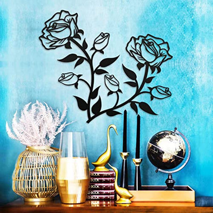 ESTART Large Rose Flower Wall Decor, 15“H Black Rose Flower Metal Wall Art - color: 2 Pieces