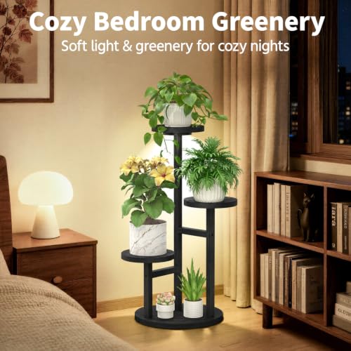 LASZOLA Wood Small Plant Stand Table Indoor Tall with Lights, 3 Tier Black - color: Black with Light, size: 3 Tier