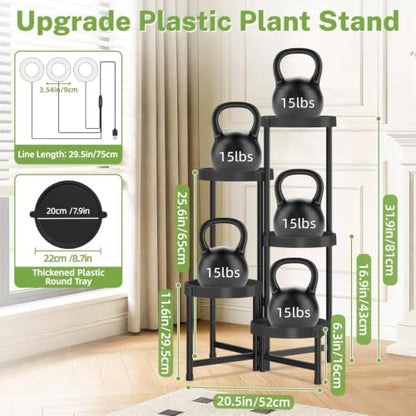 iDavosic.ly 5 Tier Folding Plastic Plant Stand Indoor, Grow Light, Black - color: Black with Light, size: 5 Tiers
