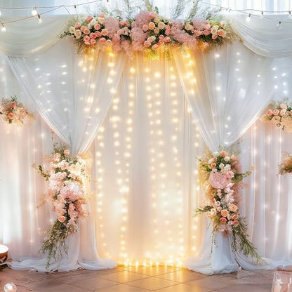 10 x 10ft White Backdrop Curtains with Lights String for Party - color: White, size: W5' x H10'(2 panels)