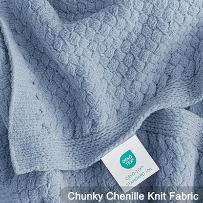 Whale Flotilla Summer Chunky Chenille Knit Throw Blanket for Couch Bed Sofa - color: Grey Blue, size: Throw(50x60 Inch)