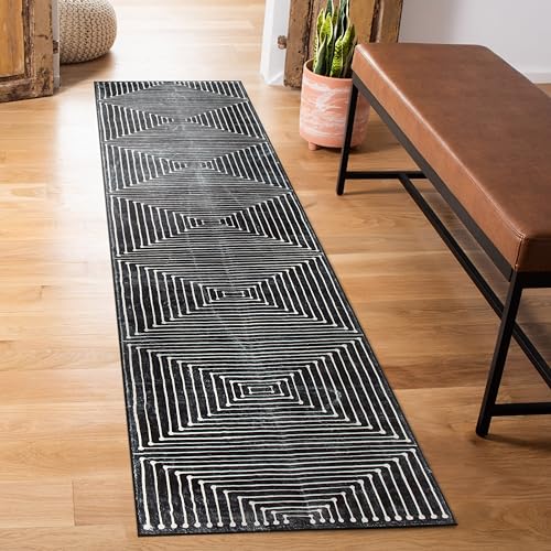 Rugshop Bohemian Stripes Non-Slip Washable Runner Rug Black 2' x 6' - color: Black, size: 2' x 6' (Rectangular)
