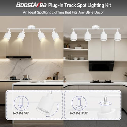 4-Light Led Track Lighting,White Ceiling Lighting Fixtures,Wall Sconces Ceiling Spotlight with Foldable Light Arms for Kitchen, Closet, Bedroom,GU10 Socket, Bulbs Not Included - color: 4 light White