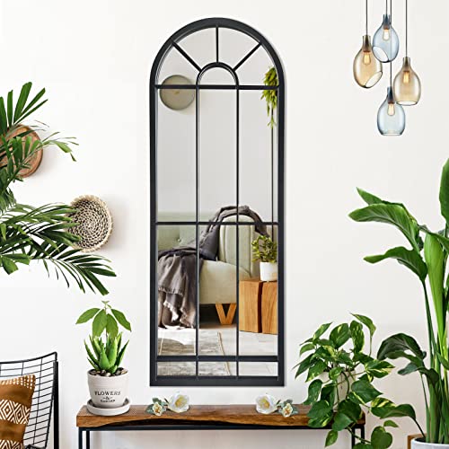 HQiJun Wall Mirror Window Decorative Mirrors Arched Farmhouse for Living Room Bedroom Entryway Bathroom Vanity (Black,47” x17” x1”) - color: Black, size: 47"L x 17"W