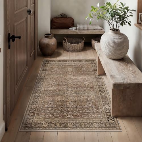 Schweek 3x5 Brown Area Rug Washable Non Slip Vintage Rugs for Entryway - color: Brown, size: 3' x 5' (Rectangular)